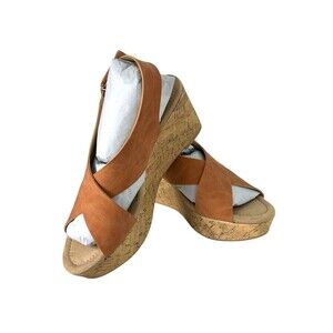 New CL By Laundry Dream Girl Women Size 9 Clay Nubuck Cork Wedge Sandal Slip On